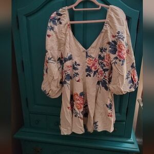 Free People Cream Mini Dress with Blue and Pink Floral Design
